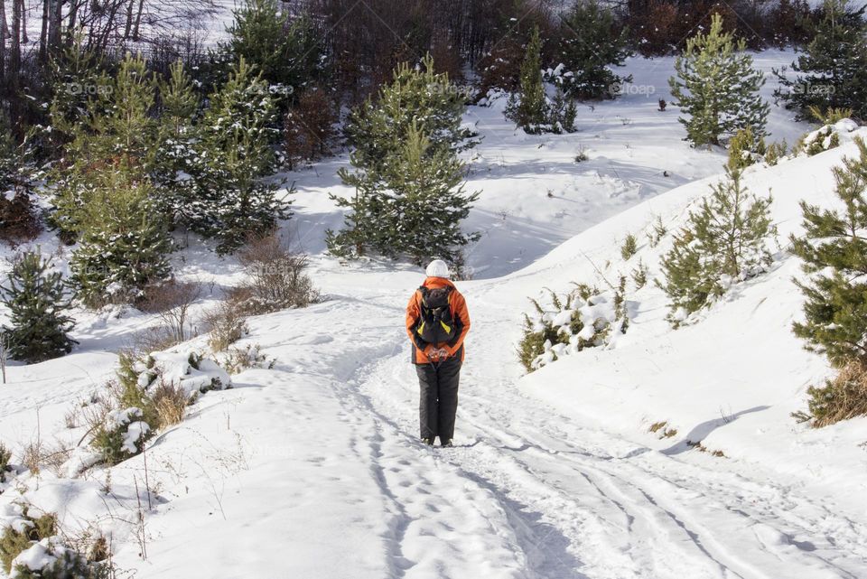 Walking in the winter mountain