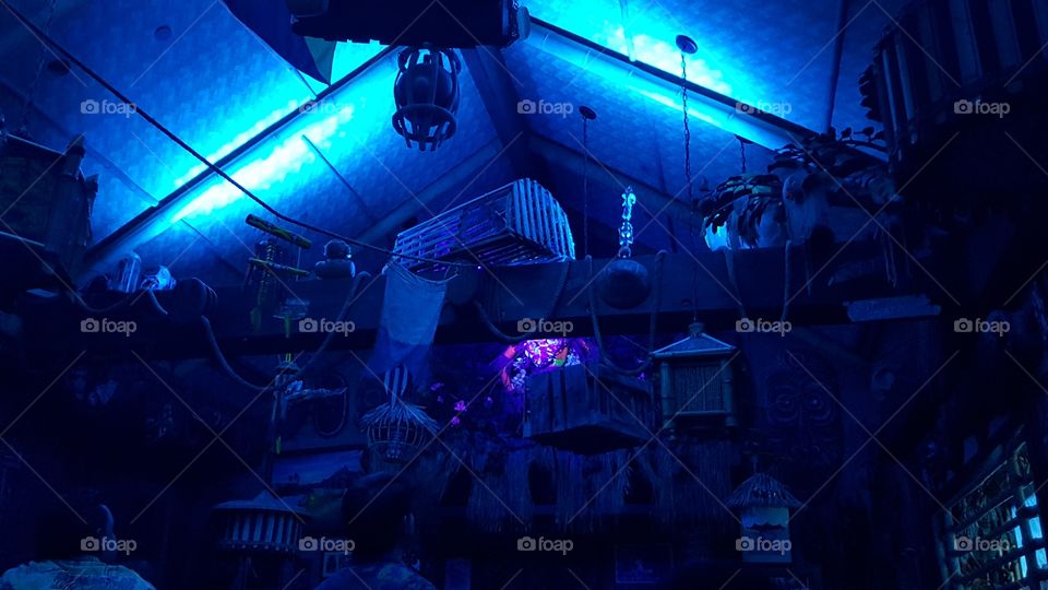 The lights emit an ominous glow at Trader Sam's Grog Grotto at the Polynesian Village Resort at the Walt Disney World Resort in Orlando, Florida.