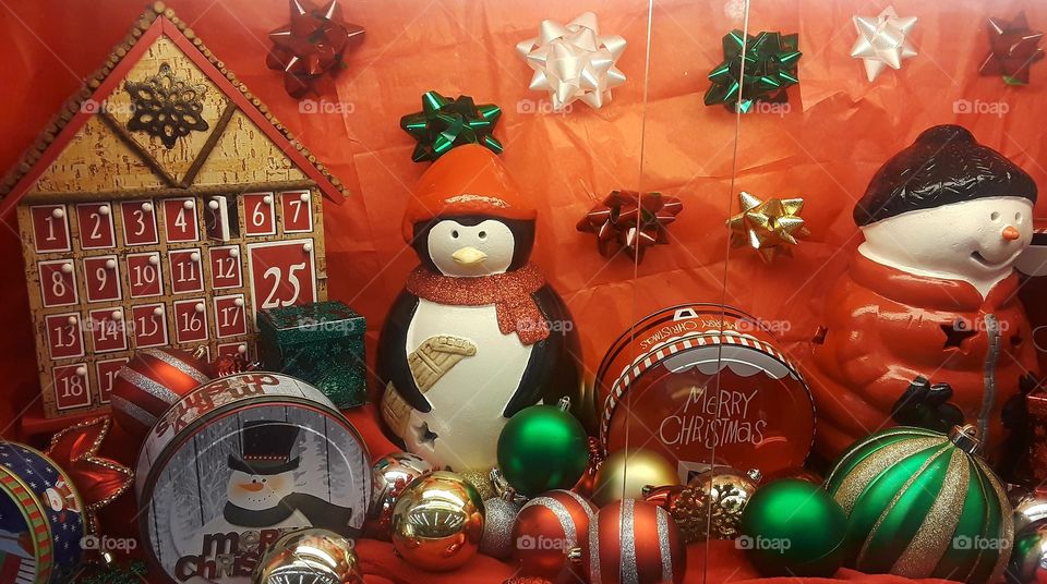 Christmas Display Behind Glass Case