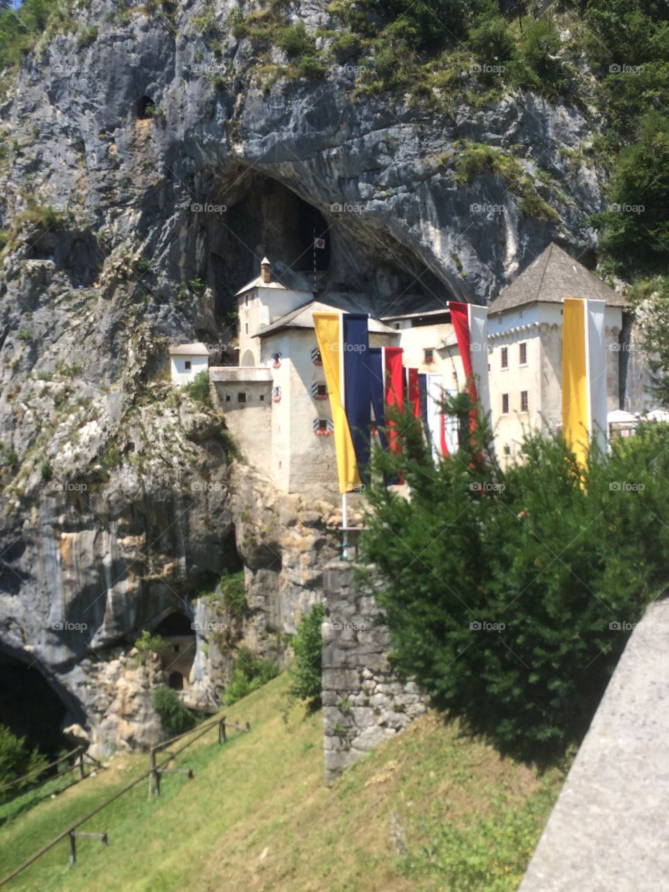 Flying the flags at Predjama Castle, Slovenia 
