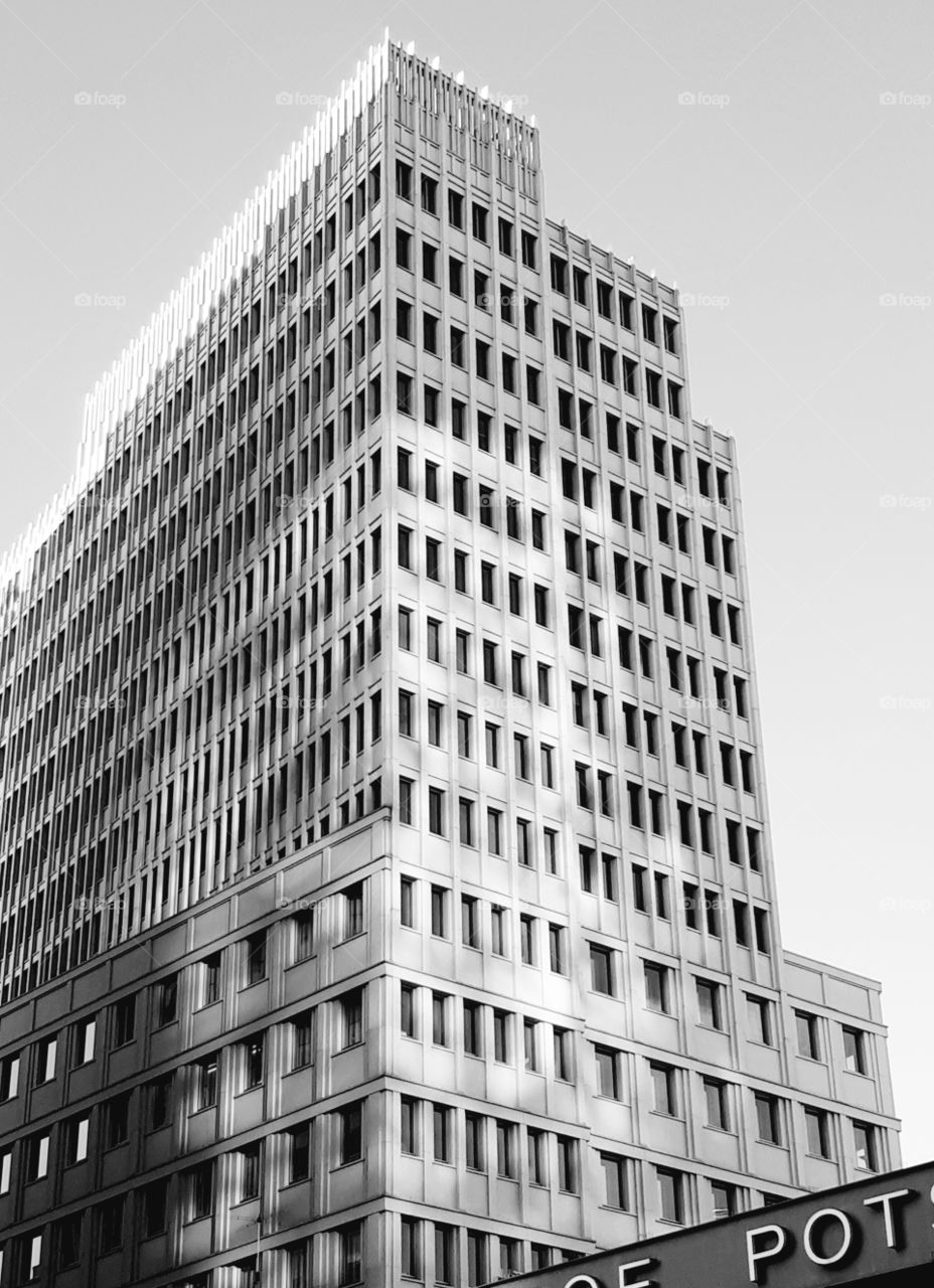 modern skyscraper in the Mity of Berlin Germany located on Potsdamer Platz.