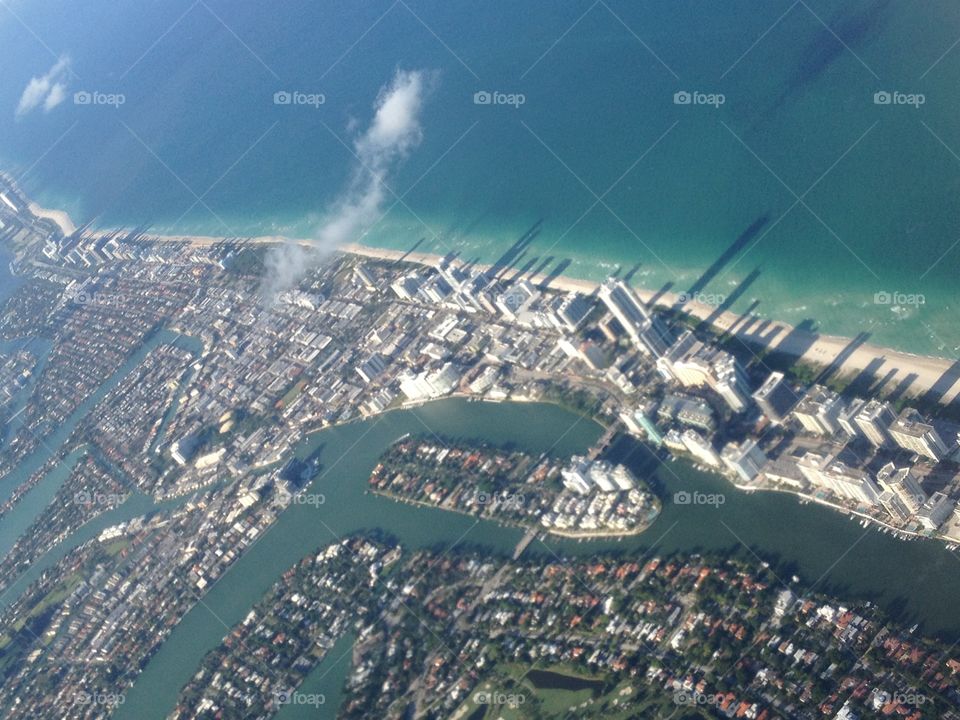 Miami beach from the airplane. Miami beach, Florida