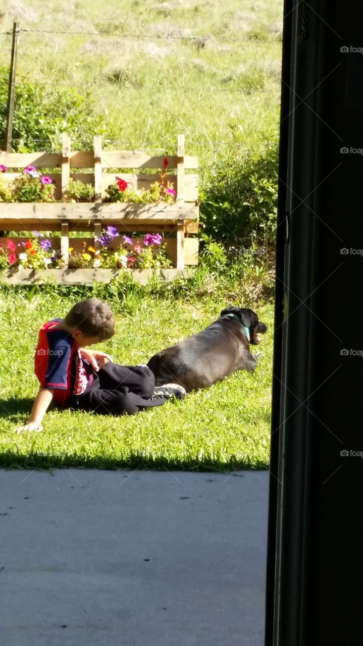 A boy and his dog. 