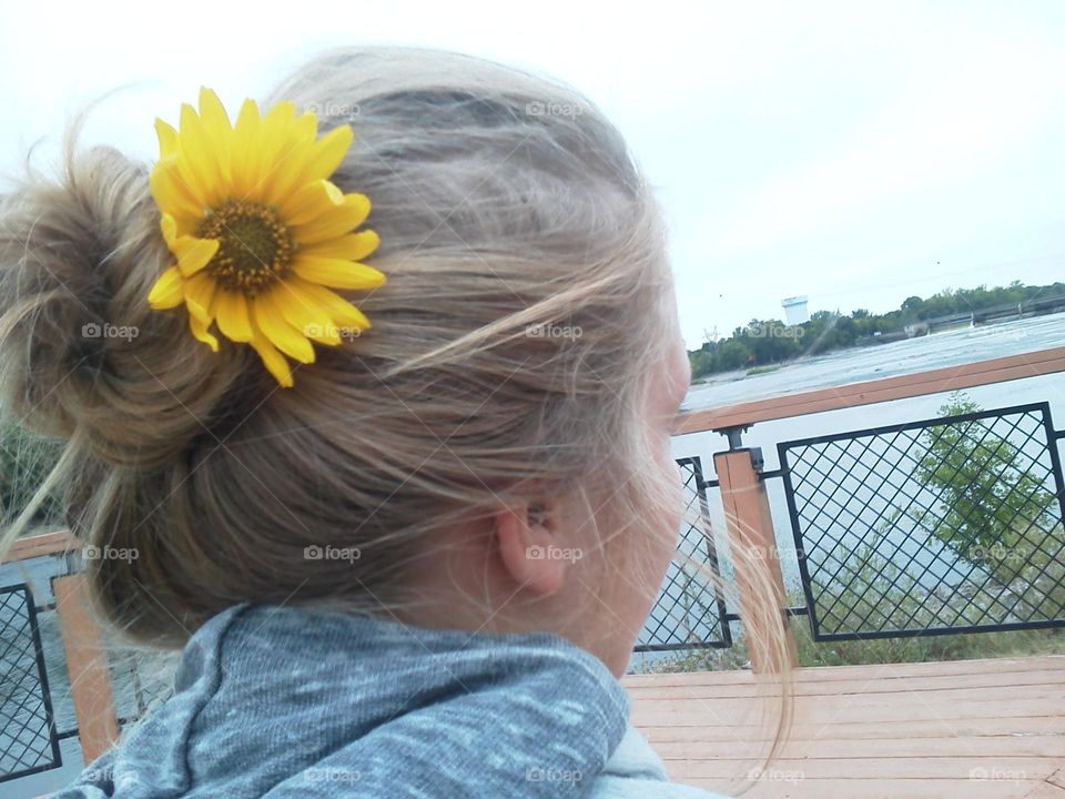 Yellow Flower. On a walk & stuck a yellow flower in my hair!