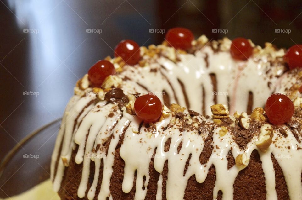 Bundt cake with nuts and cherries 