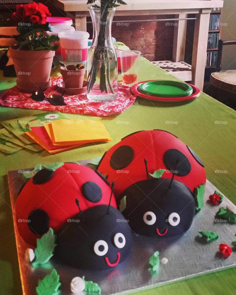 Lady bug cakes for a birthday