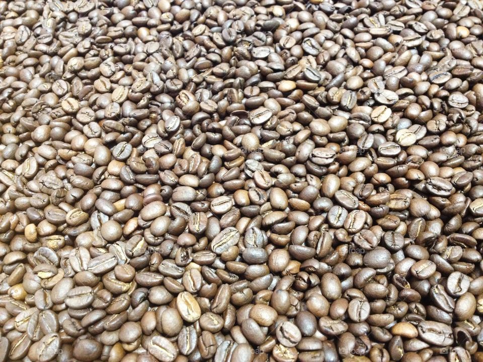 Lots of brown Coffee beans in full frame photo