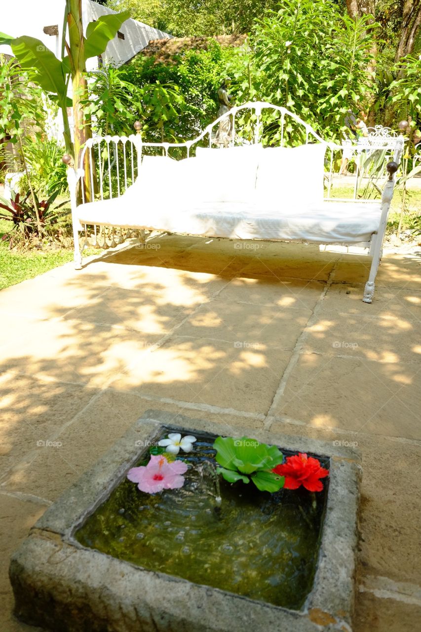 flower fountain in the garden