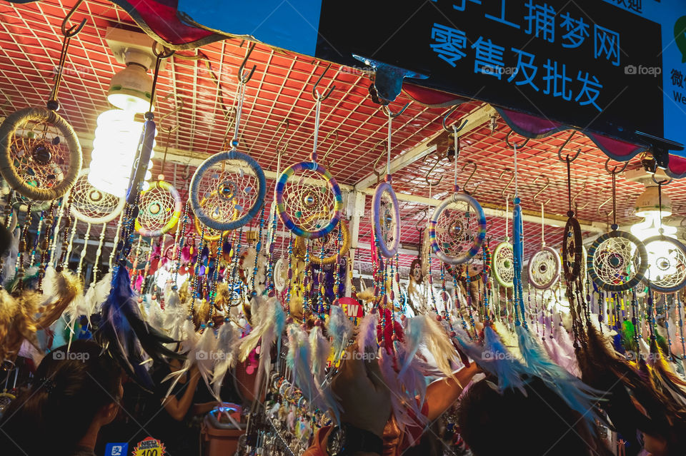 Pretty dream catchers for sale at an Asian market 