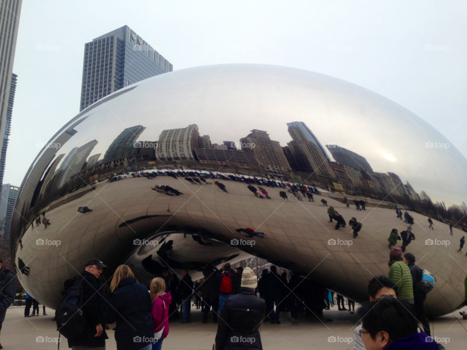 winter buildings reflection tourists by mengzishiliu