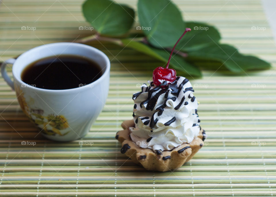 cake with a cup of coffee