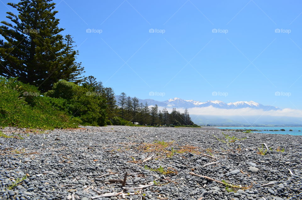Stone beach in Kaikoura New Zealand