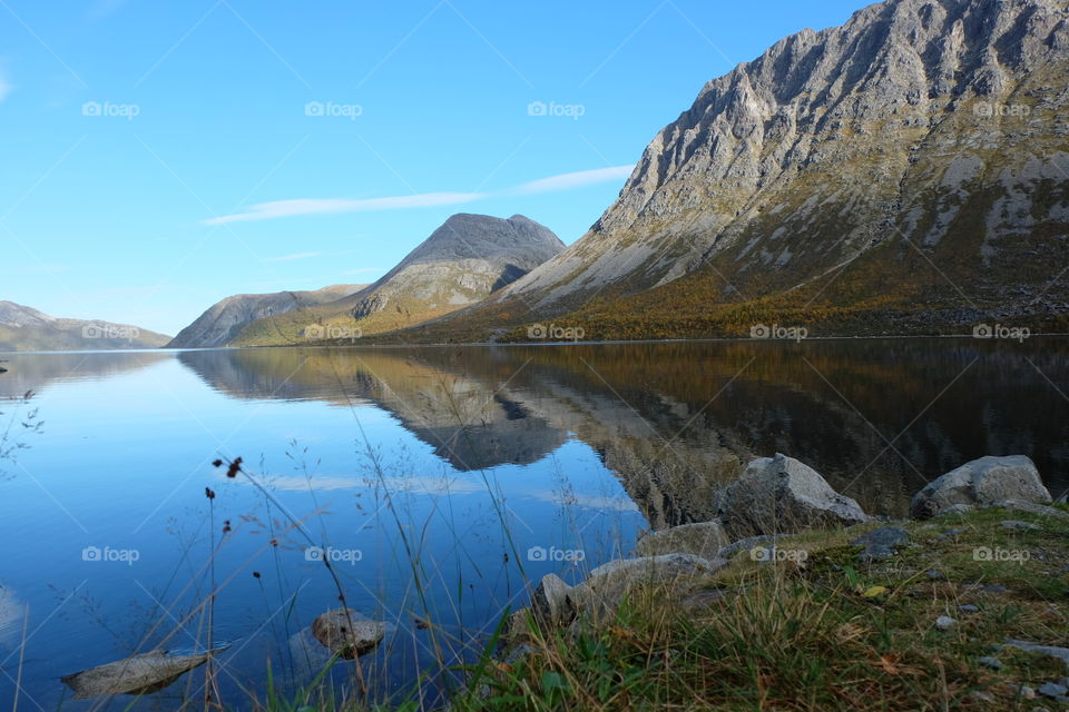 Reflection of mountain on lake