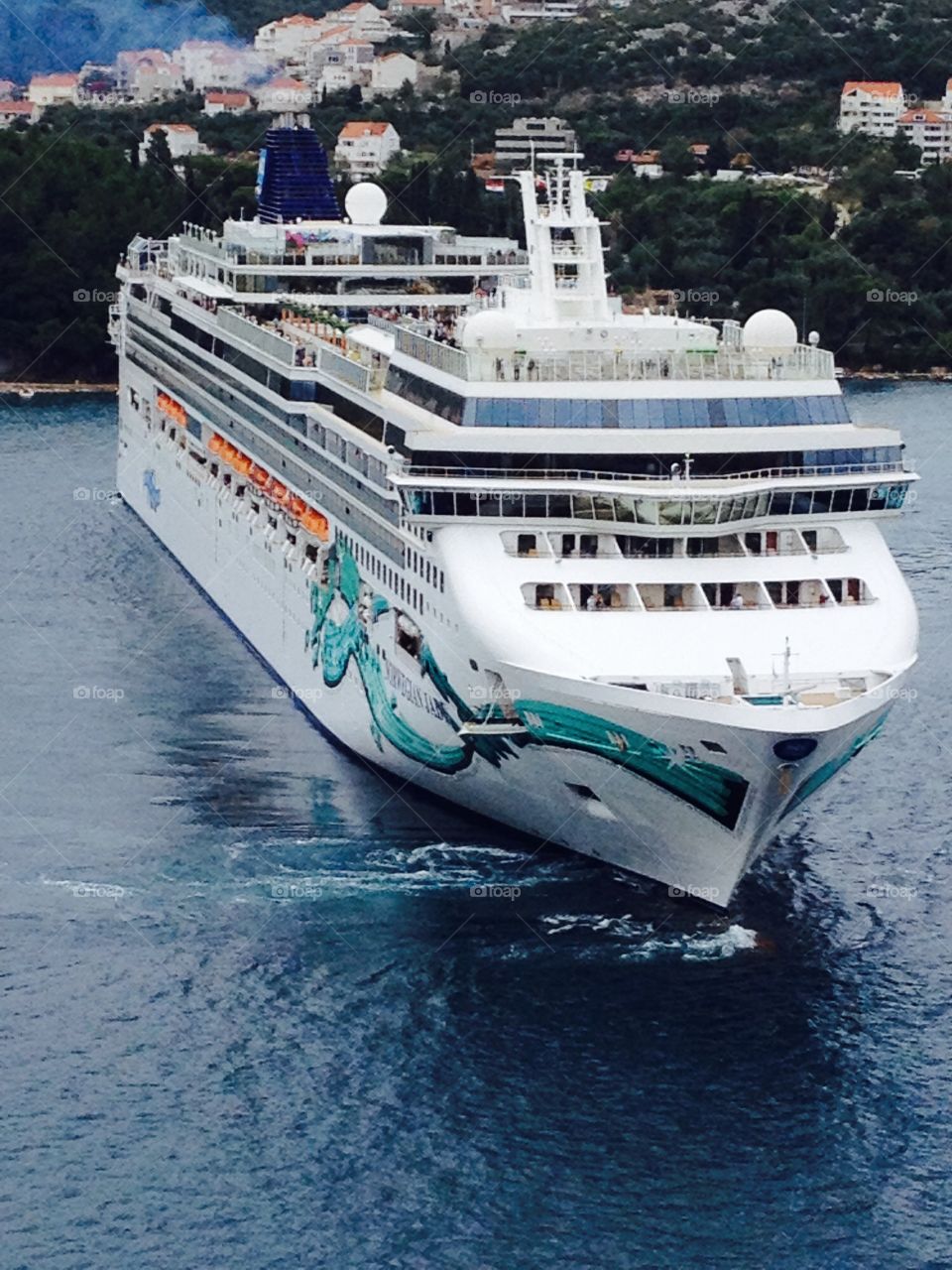 Norwegian tourist boat. Norwegian ship turning in one place in Dubrovnik.