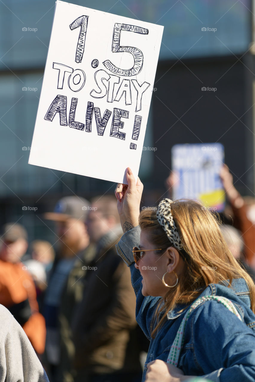 Helsinki, Finland - April 6, 2019: March and demonstration against climate change (Ilmastomarssi) in downtown Helsinki, Finland attended by more than 10000 people.