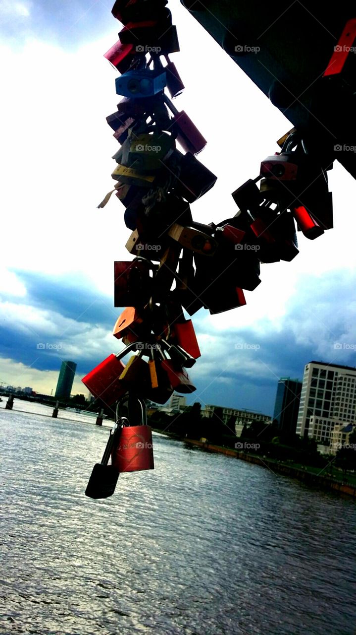 Forever love padlocks over river Maine