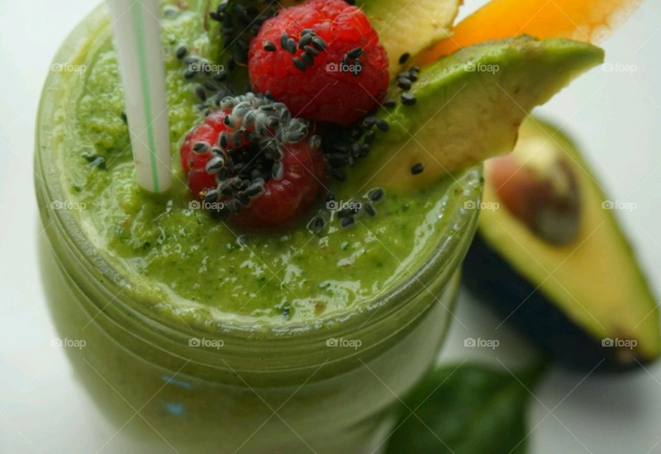 Fresh Fruit Smoothie - Avocado Smoothie - spinach, peach, apple