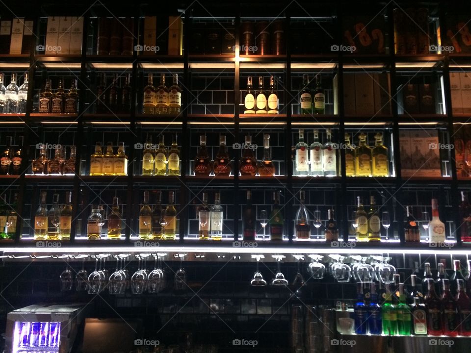 Wall with alcohol in bar