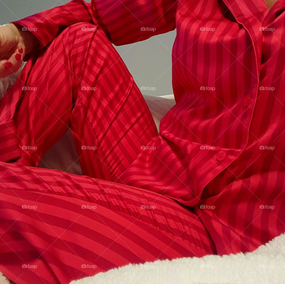 red silk pajamas