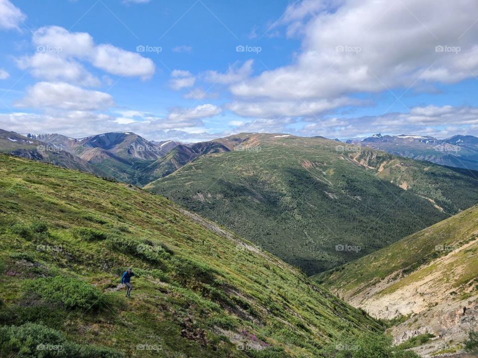 Climbing over green ridges looking over the endless mountains