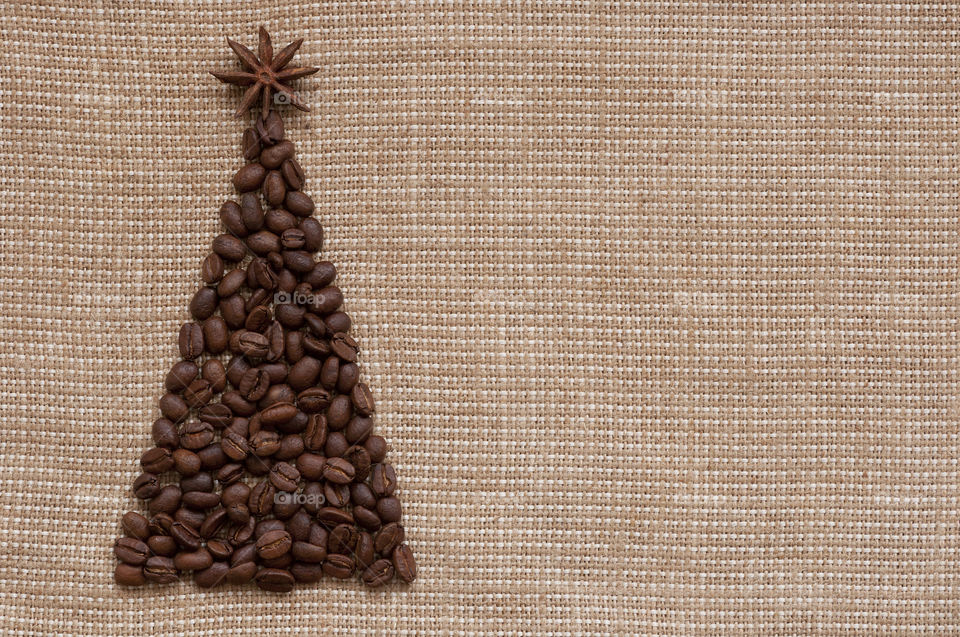 Christmas tree made of coffee beans