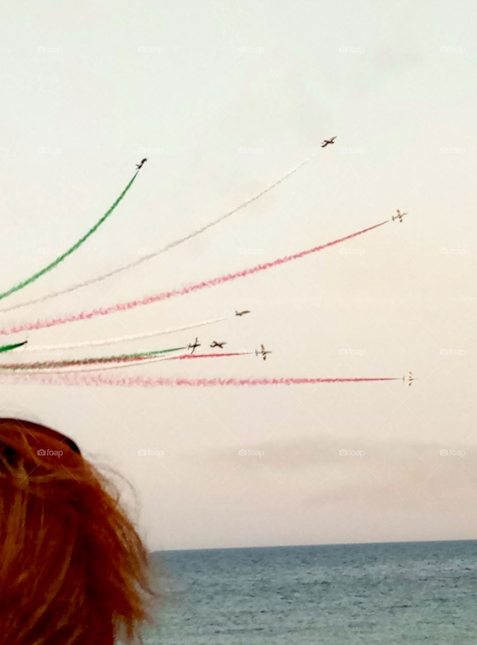 Italian aerobatic military display  team on the beach :)