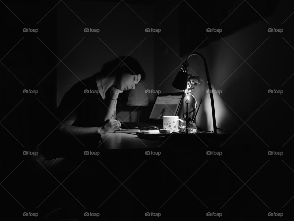 Lap top, IPhone, evening routine work