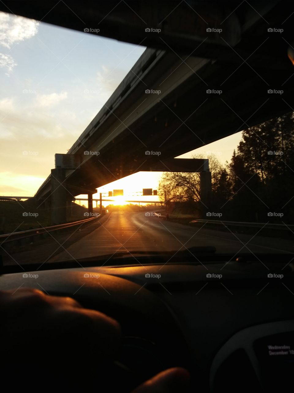 Driving towards the sunset