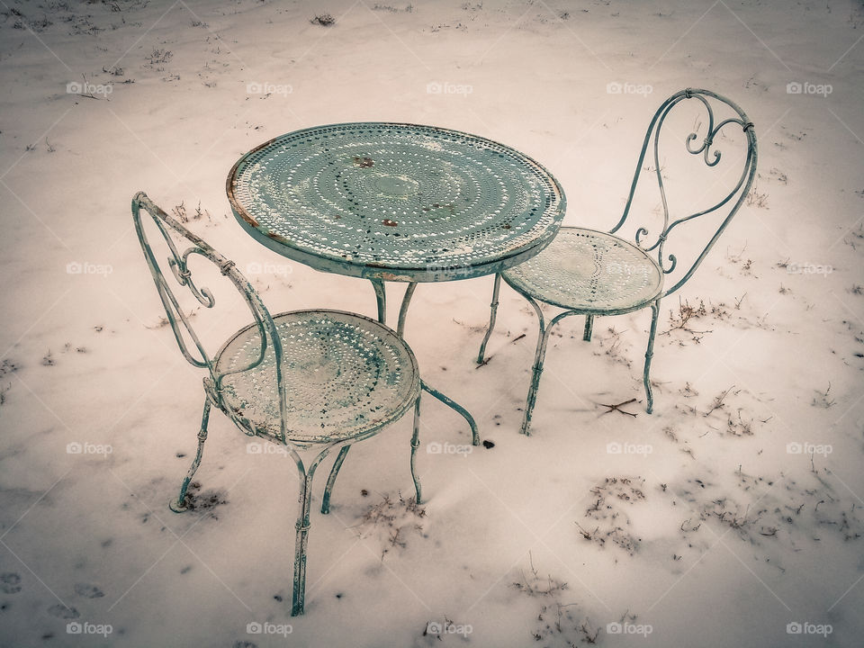 Chair and table in winter