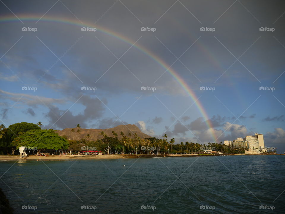 Double Rainbow in Hawaii Kapiolani park  beach