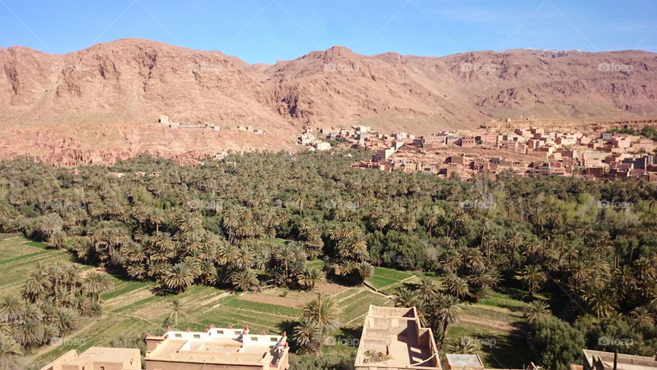 View of morocco houses and rocky mountain