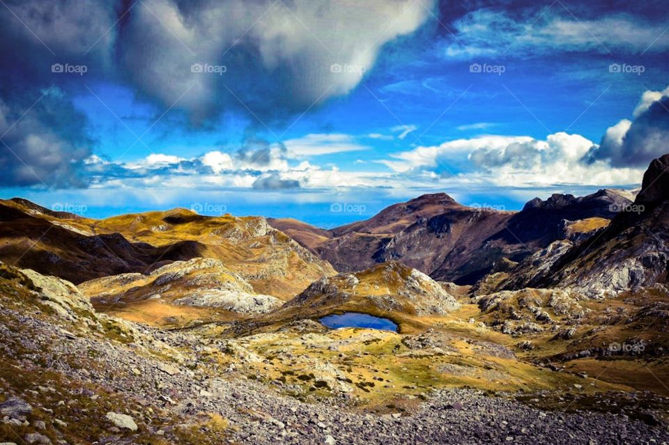 mountain landscape with lake, italian alps.