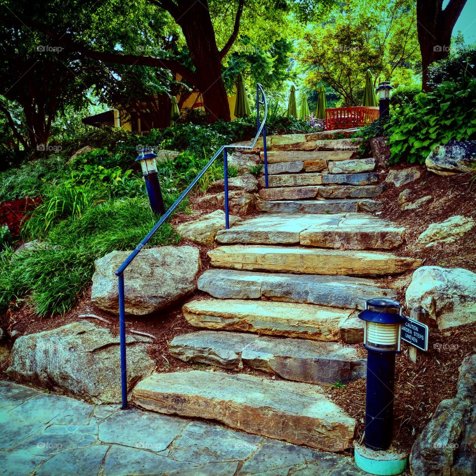 A stone staircase heading in an ascending direction in Greenville South Carolina
