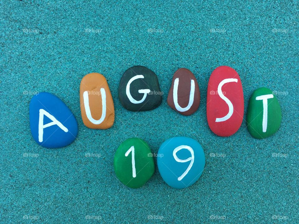 19 August, calendar date on colored stones 