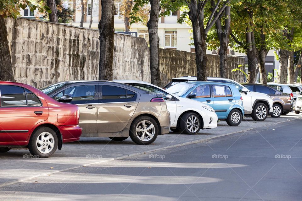 Cars parked on the edge of the roadway