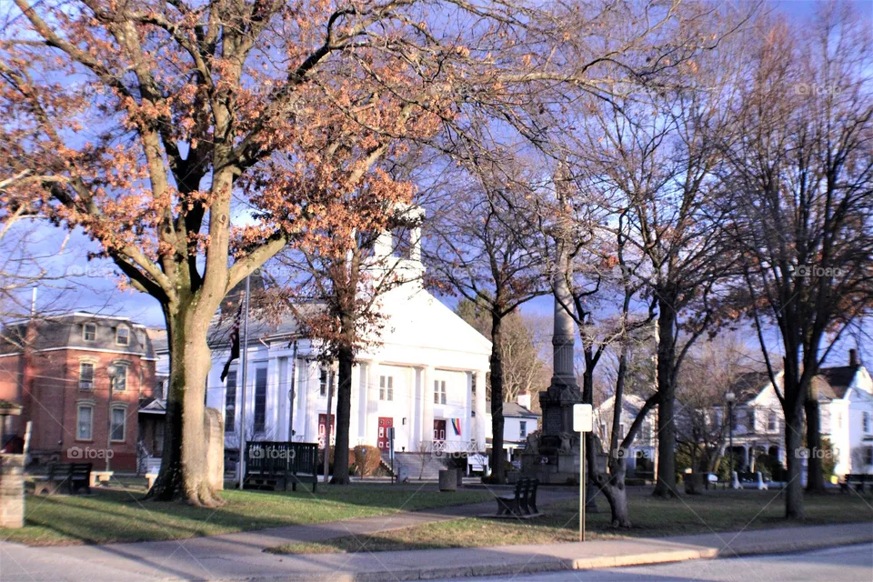 Town Park With Church in the Background