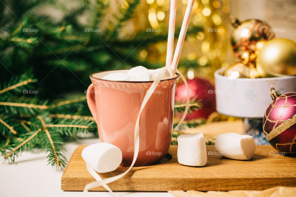 Hot cocoa with marshmallows for Christmas