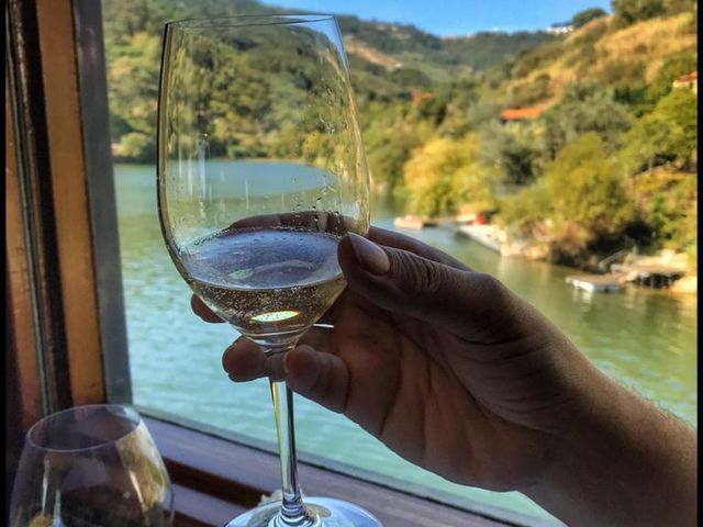 Drinking some wine while traveling in Portugal.