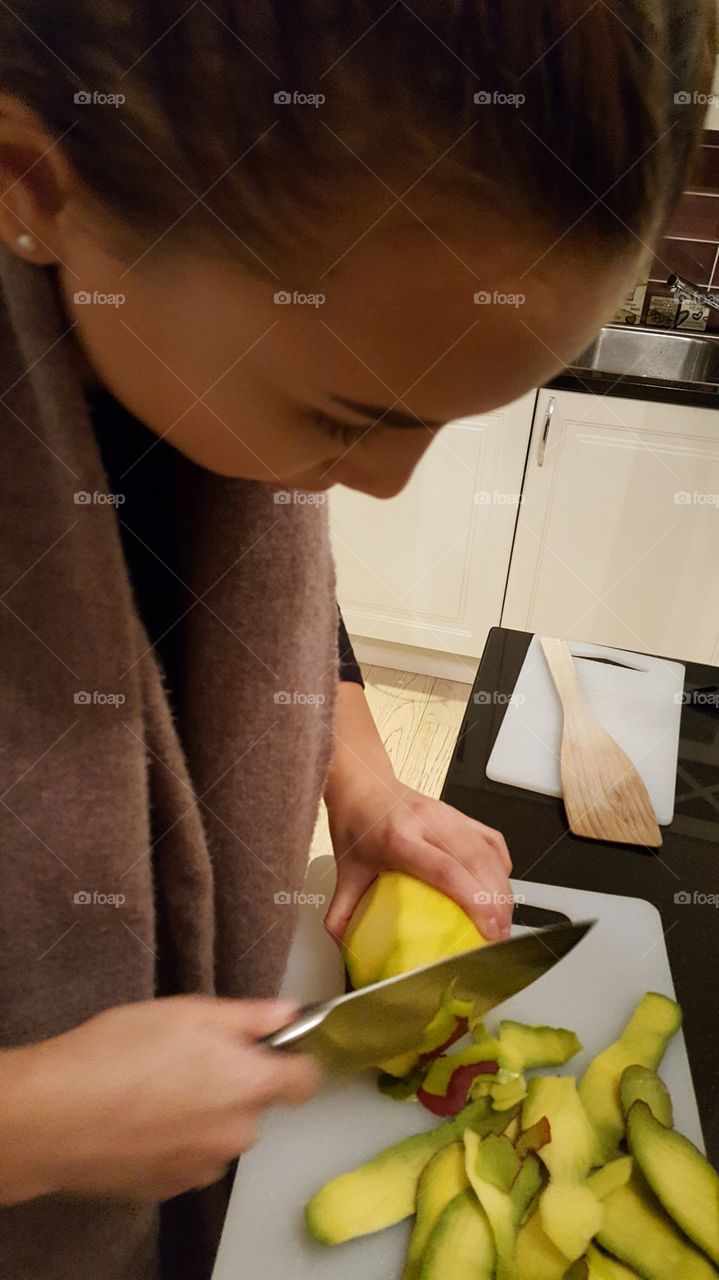 Mango salad and salmon