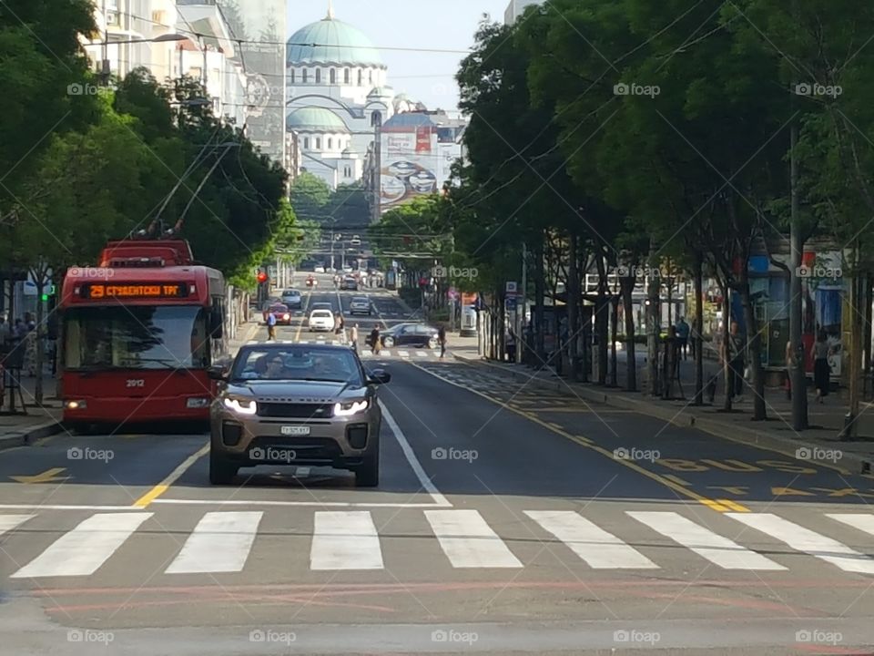 Belgrade, Kralja Milana street with the view on the Temple of Saint Sava