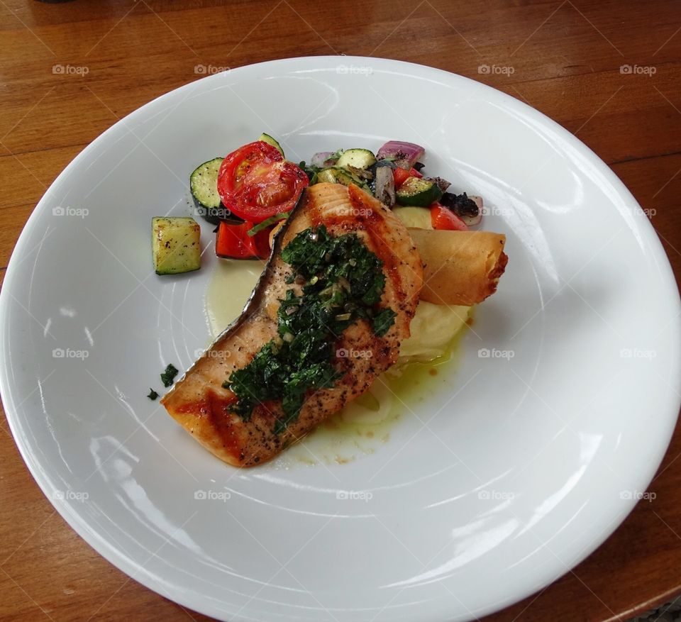 Salmon dinner. Dining out