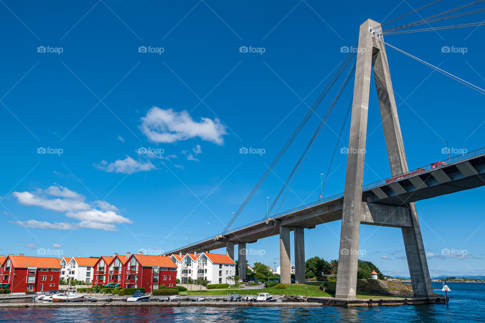 Modern townhouses under bridge. Stavanger. Norway.