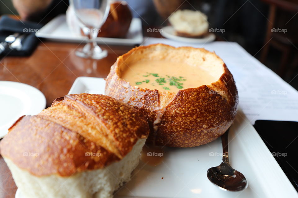 Chowder in bread bowl 