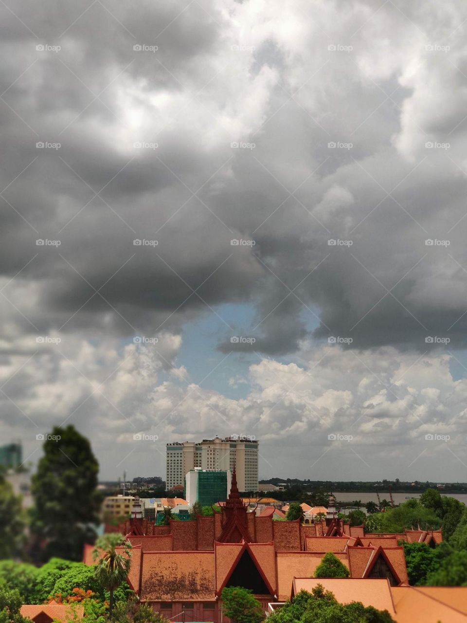 Gloomy heavy clouds over Phnom Penh Cambodia