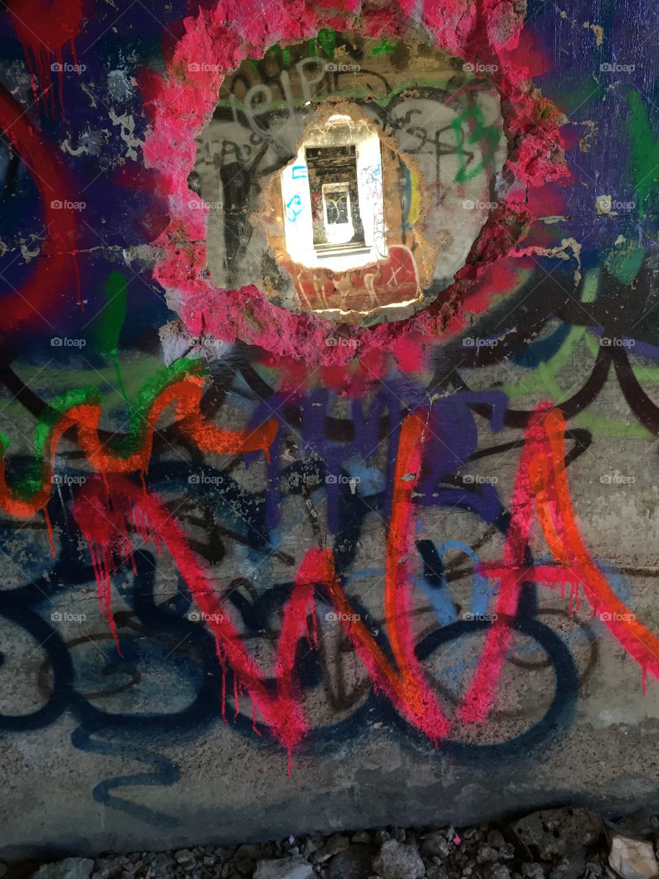 Hole through buildings