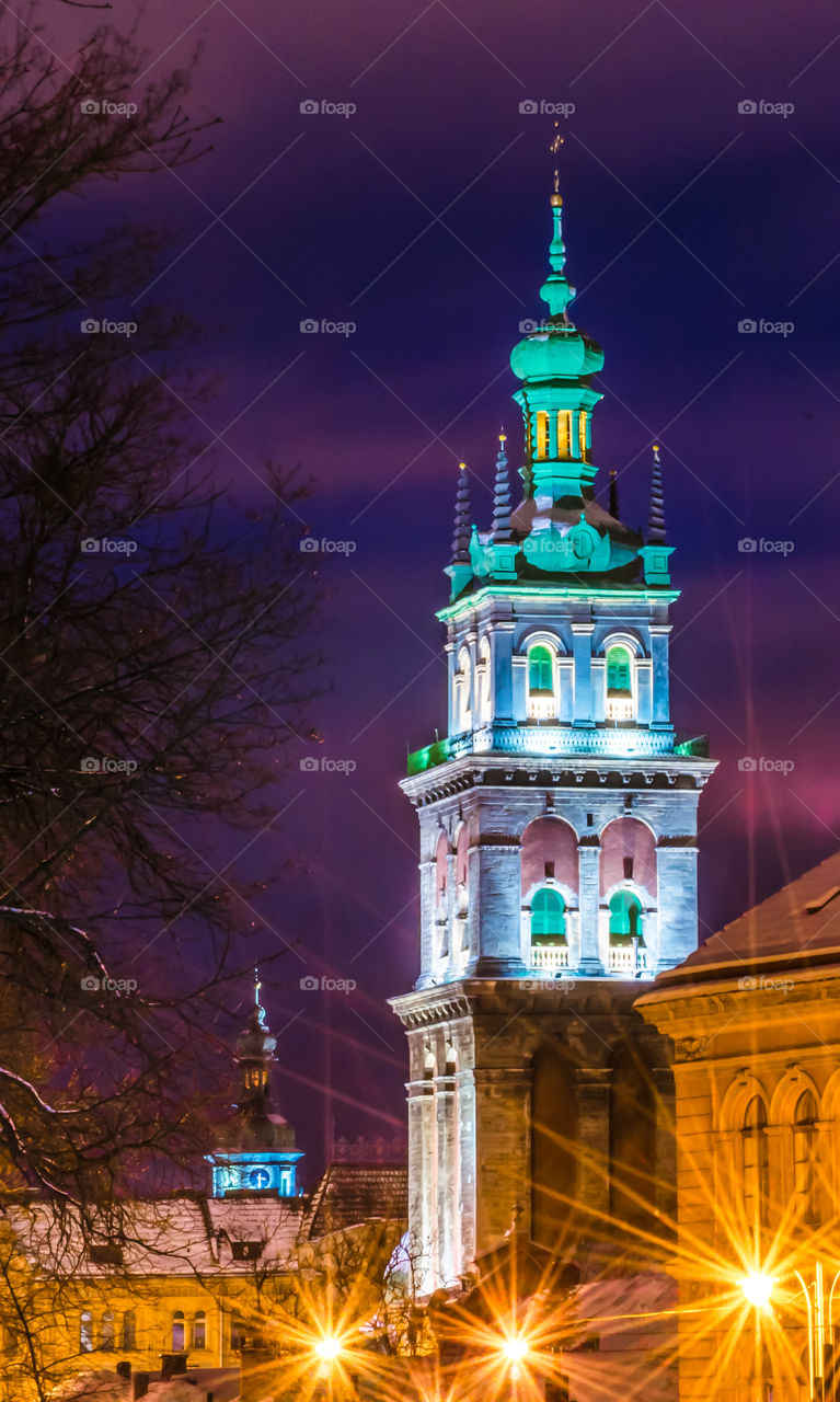 Night city scene in Lviv city