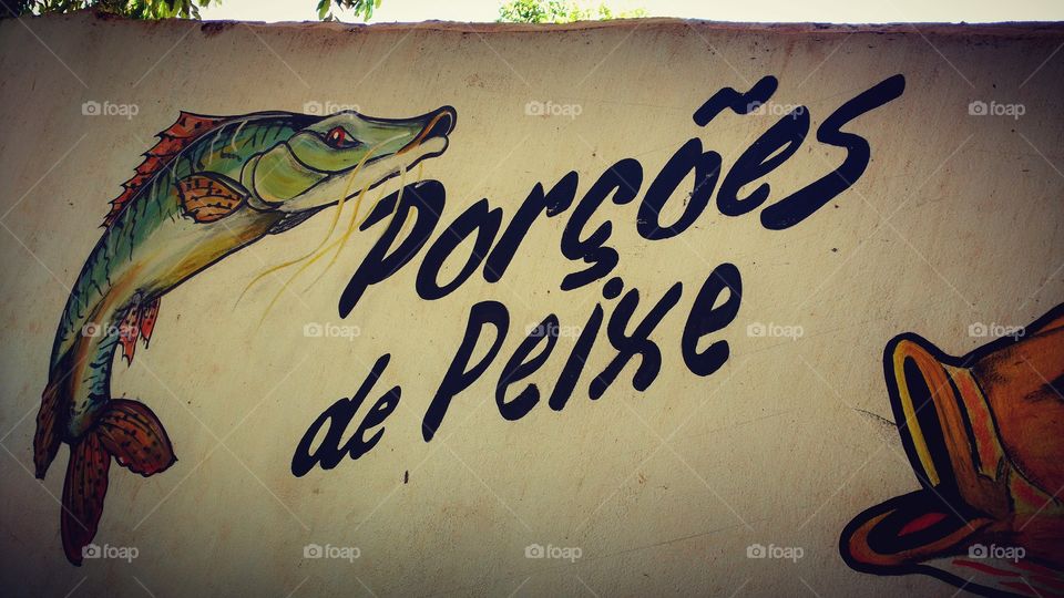 Pintura/arte de restaurante, em muro/parede.