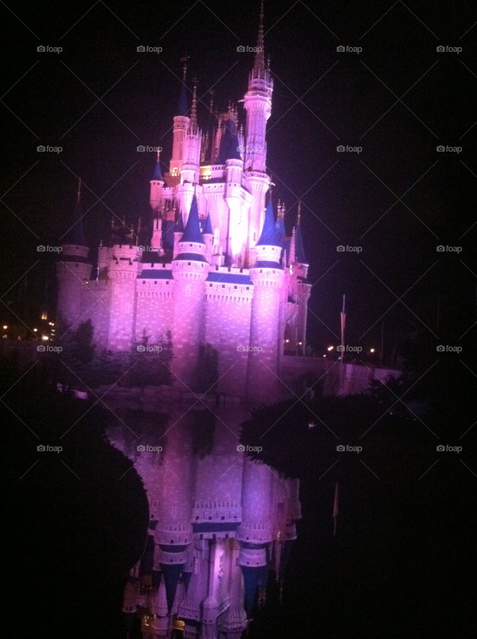 Castle reflections. Disney world Cinderella Castle reflecting in pond