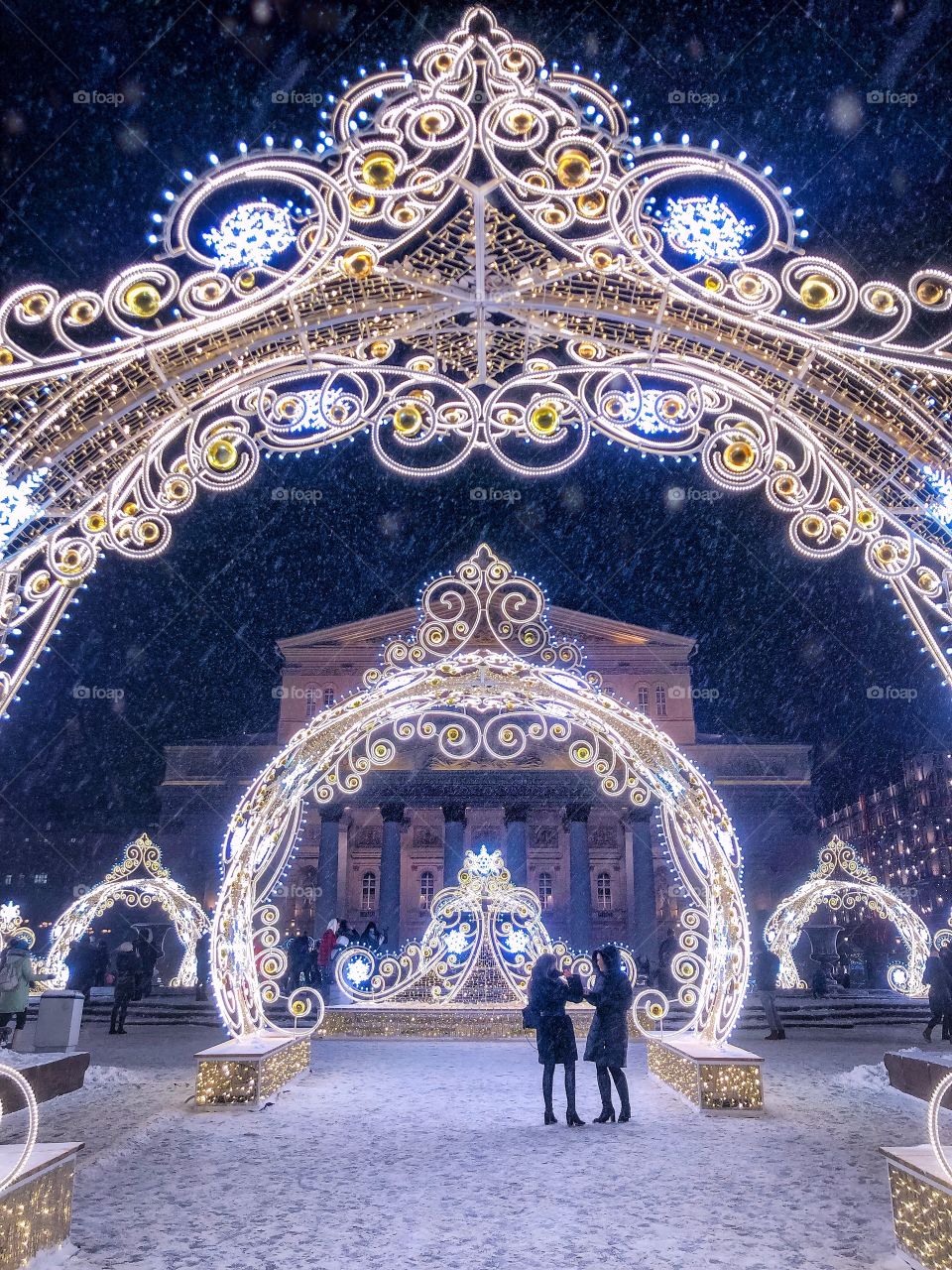 Moscow winter decorations and big theatre 