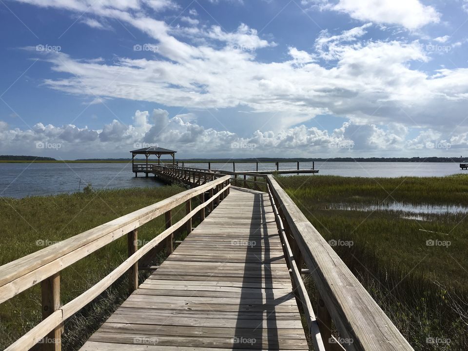 Dock on the water on the coast.